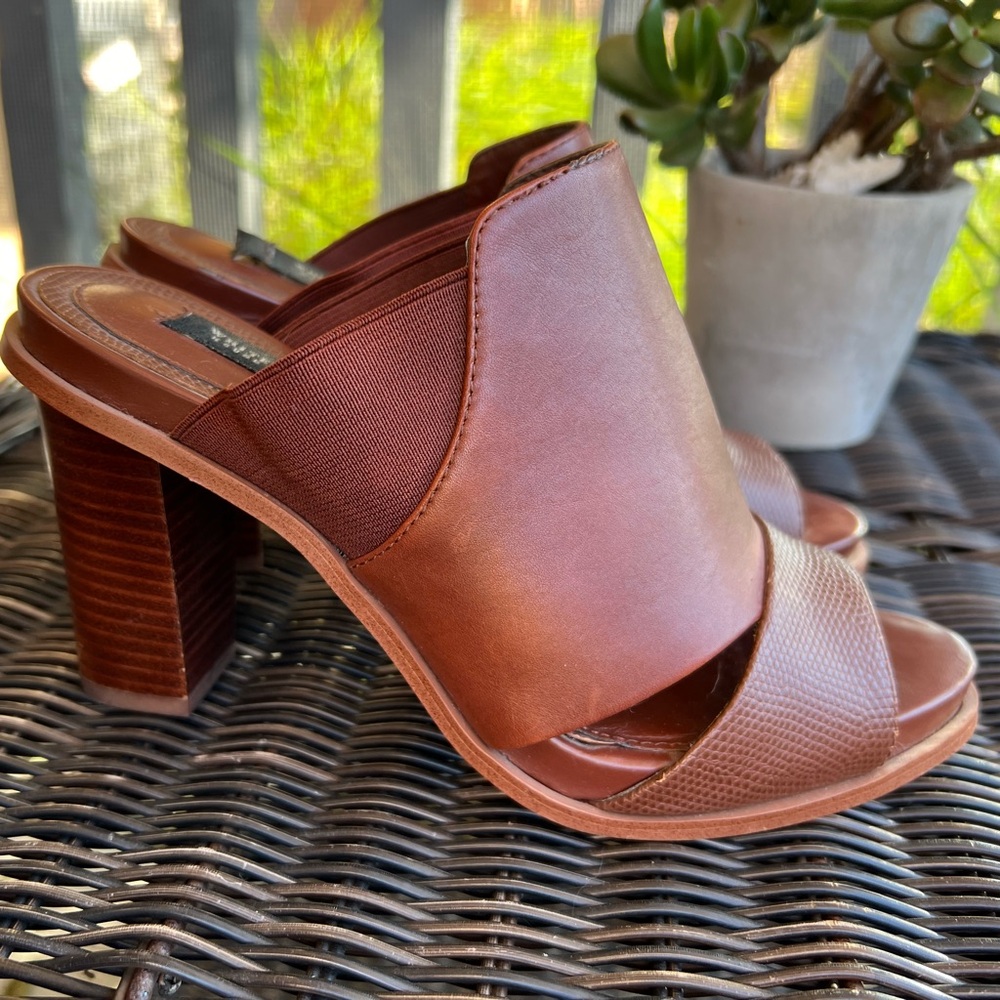 WHBM Brown Leather Mules